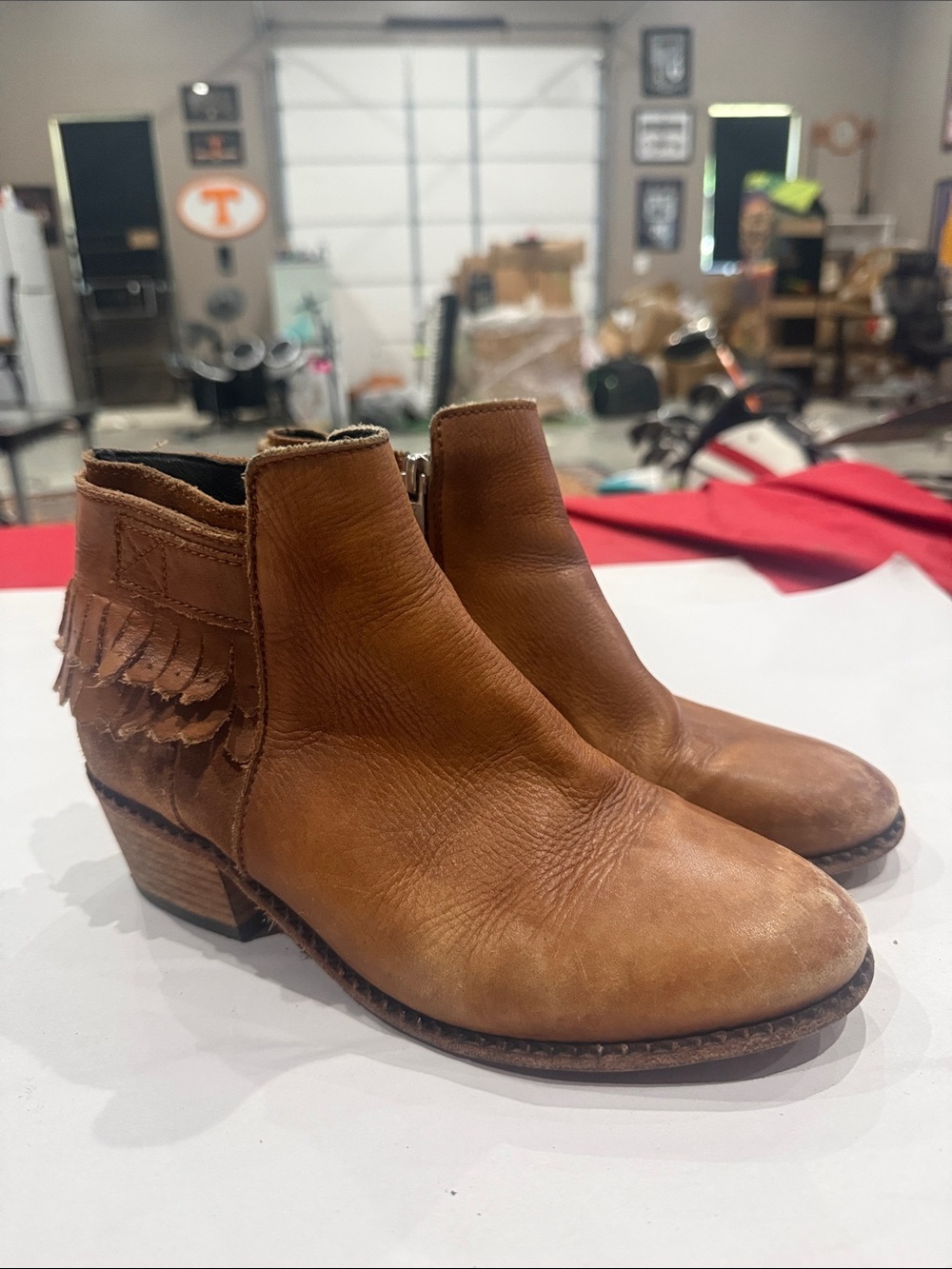 H By Hudson Brown Leather Fringe Ankle Boots
